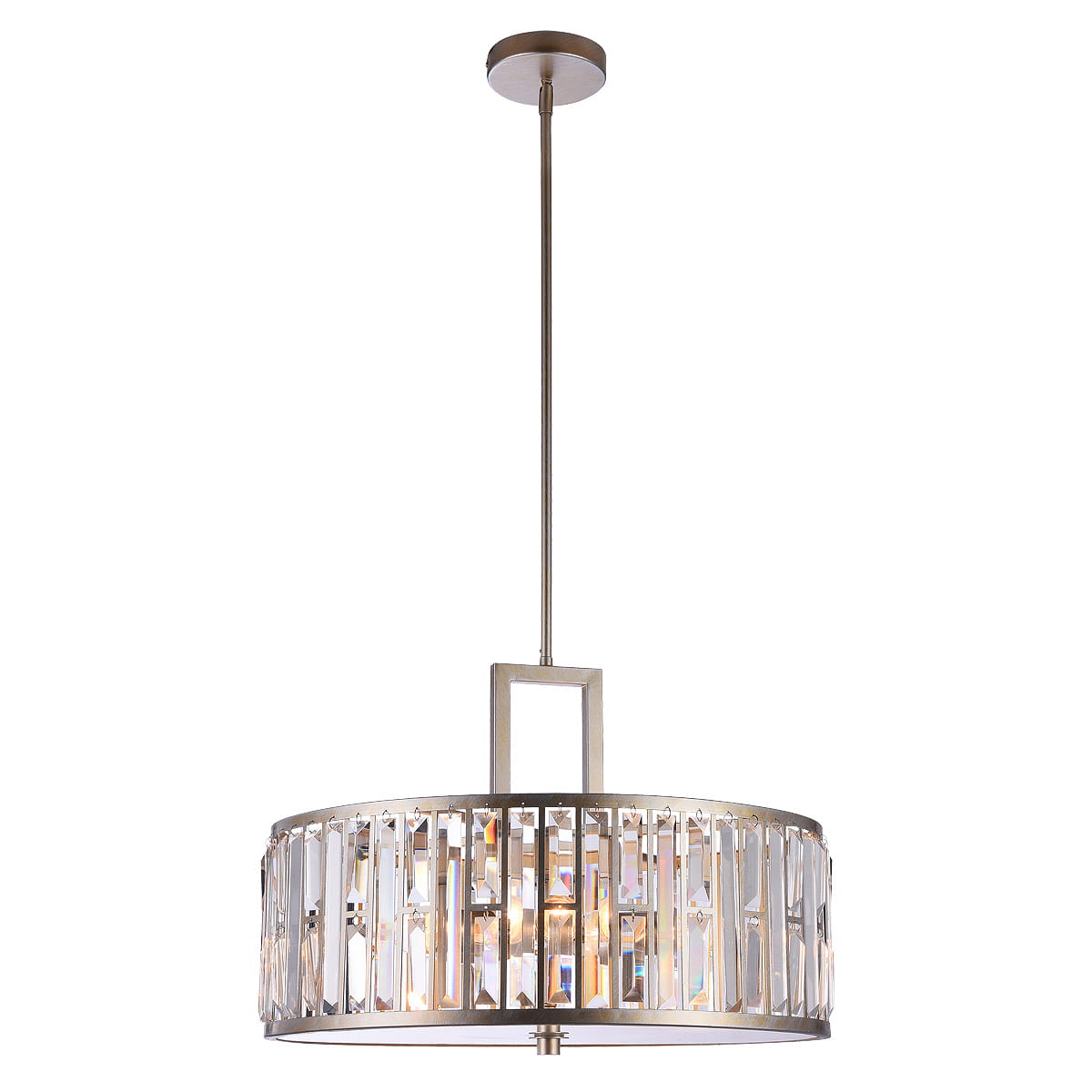 Lampa wisząca Moscow 5-punktowa, okrągła, z metalowym stelażem w kolorze srebrnym i dekoracyjnymi kryształowymi elementami. Zawieszona na długim przewodzie, idealna do nowoczesnych wnętrz.