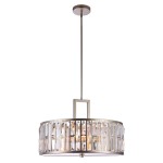 Lampa wisząca Moscow 5-punktowa, okrągła, z metalowym stelażem w kolorze srebrnym i dekoracyjnymi kryształowymi elementami. Zawieszona na długim przewodzie, idealna do nowoczesnych wnętrz.