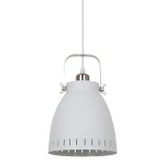 Lampa wisząca Franklin 1-punktowa w kolorze białym z metalowym wykończeniem. Okrągły klosz z wycięciami u dołu, zawieszona na białym kablu. Elegancka, minimalistyczna forma, idealna do nowoczesnych wnętrz.