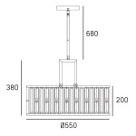 Lampa wisząca Moscow 5-punktowa, prostokątna, z metalową obudową w kolorze chromowanym. Wymiary: długość 550 mm, wysokość 680 mm. Zawieszona na regulowanym przewodzie, idealna do nowoczesnych wnętrz.