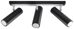 Lampa sufitowa Direzione 3-punktowa w kolorze czarnym. Trzy cylindryczne reflektory umieszczone na metalowej konstrukcji, skierowane w różnych kierunkach, z chromowanymi mocowaniami. Prosty, nowoczesny design.