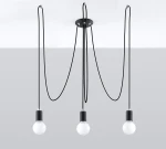 Lampa wisząca Edison 3-punktowa SL.0370 z trzema białymi żarówkami na czarnych przewodach, zawieszona na okrągłej podstawie. Przewody opadają w elegancki sposób, tworząc nowoczesny design. Tło jasnoszare, proste, podkreślające produkt.