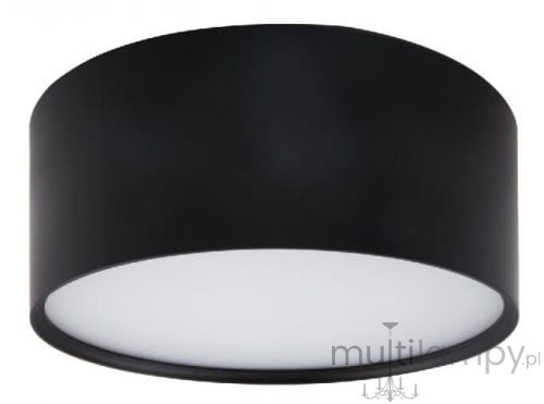 Czarna lampa sufitowa Kendal LED 1-punktowa LP-6331/1SM BK, o okrągłym kształcie. Wykonana z metalu, z białym matowym kloszem na dole, montowana sufitowo. Zbliżenie na detal, prezentująca nowoczesny design.