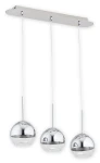 Lampa wisząca Colours 3-punktowa O2543 W3 CH w chromowanym wykończeniu, składająca się z trzech okrągłych kloszy zawieszonych na cienkich, przezroczystych linkach. Montaż na prostokątnej podstawie.