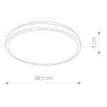 Czarny plafon Agnes Round LED o średnicy 38,5 cm i wysokości 5 cm, z klasą ochrony IP44, mocą 22W i temperaturą barwową 3000K. Okrągły kształt, minimalistyczny design, idealny do wnętrz.