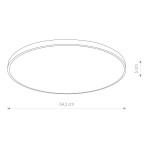 Plafon Agnes Round LED o średnicy 64,2 cm i wysokości 5 cm, w kolorze czarnym. Posiada klasę szczelności IP44, moc 64W oraz temperaturę barwową 3000K. Produkt prezentowany z boku, ukazujący jego okrągły kształt oraz wymiary.