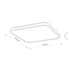 Plafon LED Agnes Square o wymiarach 63,5 cm x 63,5 cm i grubości 5 cm, w kolorze białym. Lampka ma stopień ochrony IP44, moc 64W oraz temperaturę barwową 3000K. Kąt ujęcia: z boku, ukazuje prostą formę.