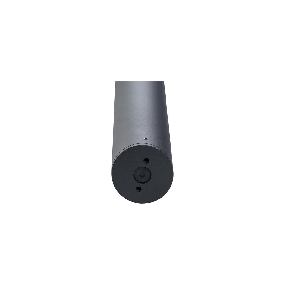 Czarna lampa ogrodowa stojąca Tubings 1-punktowa, widoczna z dołu. Okrągła podstawa z dwoma otworami montażowymi, matowa powierzchnia, minimalistyczny design. Idealna do oświetlenia przestrzeni zewnętrznych.