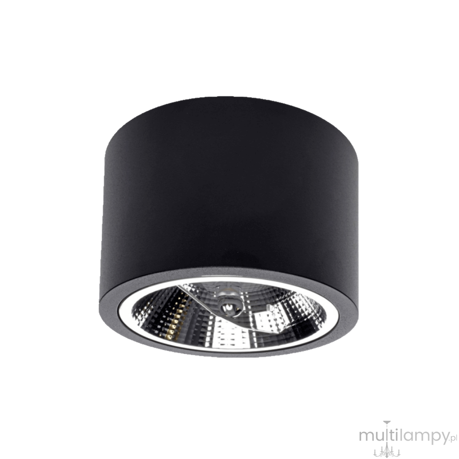 Lampa sufitowa Camino 1-punktowa, czarna. Okrągła obudowa z matowego metalu, z widocznym reflektorem w środku. Zawieszenie sufitowe, montaż na stałe. Idealna do nowoczesnych wnętrz.