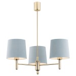 Lampa wisząca Ponte 3-punktowa w kolorze szaroniebieskim z metalowymi, złotymi detalami. Posiada trzy abażury o cylindrycznym kształcie, zawieszona na długim stelażu. Idealna do nowoczesnych wnętrz.