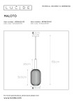 Lampa wisząca Maloto, jednopunktowa, w kolorze zielonym i mosiądzu. Okrągła, teksturowana obudowa o średnicy 20 cm i wysokości 32,5 cm, zawieszona na regulowanym kablu o długości 150 cm. Prosta konstrukcja z eleganckim wykończeniem.