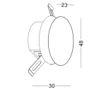 Lesel LED oprawa schodowa 014 w kształcie okrągłym, z metalową obudową, o średnicy 30 mm i wysokości 48 mm. Zainstalowane uchwyty pozwalają na montaż w ścianie lub schodach. Prosta konstrukcja w kolorze białym, idealna do oświetlenia przestrzeni.