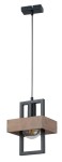 Lampa wisząca Robin 1-punktowa, czarna, z drewnianym akcentem. Posiada metalową konstrukcję w kształcie prostokąta, z widoczną żarówką. Zawieszona na cienkim, czarnym przewodzie, montowana do sufitu. Idealna do nowoczesnych wnętrz.