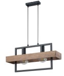 Czarna lampa wisząca Robin 2-punktowa z drewnianym elementem. Prosta konstrukcja z metalowym stelażem i dwoma okrągłymi kloszami. Zawieszona na dwóch kablach, idealna do nowoczesnych wnętrz.
