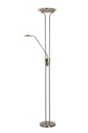 Lampa podłogowa Champion LED 2-punktowa w kolorze satynowego chromu. Posiada dwa źródła światła: główne, okrągłe oraz mniejsze, elastyczne. Stoi na okrągłej podstawie, z dwoma smukłymi ramionami. Prosty, nowoczesny design, idealny do różnych wnętrz.