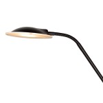 Czarna lampa podłogowa LED Champion z dwoma punktami świetlnymi. Elastyczny ramie umożliwia regulację kąta światła. Okrągła, płaska głowica z matowym kloszem. Prosta, nowoczesna forma, idealna do różnych wnętrz.