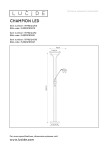 Czarna lampa podłogowa Champion LED z dwoma punktami świetlnymi. Wysokość 180 cm, średnica podstawy 25,4 cm. Lampa ma dwa ramiona: jedno z okrągłym kloszem o średnicy 30 cm oraz drugie mniejsze o średnicy 12 cm. Minimalistyczny design.