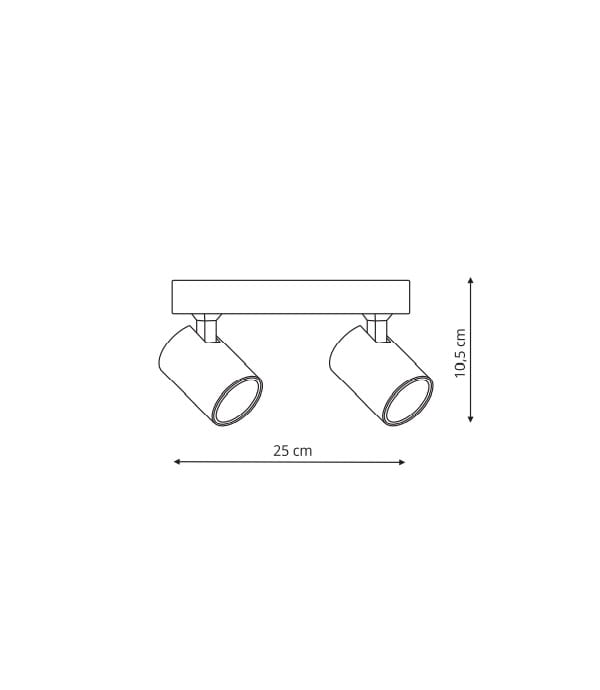 Lampa sufitowa Snow LP-731/2W GD z dwoma punktami świetlnymi. Wymiary 25 cm szerokości i 10,5 cm wysokości. Metalowa konstrukcja z cylindrycznymi kloszami. Ułożona poziomo, idealna do oświetlenia wnętrz.