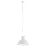 Lampa wisząca Eufrat 1-punktowa w kolorze białym, z okrągłym kloszem i widoczną metalową zawieszką. Ujęcie frontalne, lampa zwisa na łańcuchu. Tło proste, jasne. Idealna do nowoczesnych wnętrz.