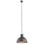 Lampa wisząca Eufrat 1-punktowa w kolorze grafitowym, z metalowym kloszem w kształcie czaszy. Zawieszona na długim łańcuchu, z widoczną wewnętrzną złotą powłoką, tworzy efektowną iluminację. Przeznaczona do montażu sufitowego.