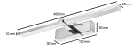 Kinkiet łazienkowy Venus LED IP44 w chromie, o wymiarach 400 mm długości, 10 mm wysokości i 30 mm głębokości. Posiada prostokątną podstawę o wymiarach 180 mm x 50 mm.