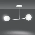 Lampa wisząca Halldor 2-punktowa w kolorze białym. Posiada dwa okrągłe klosze z mlecznego szkła, zawieszone na delikatnym, białym ramieniu. Montowana sufitowo, z prostym, minimalistycznym designem.