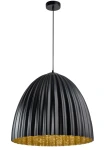 Lampa wisząca Telma 1-punktowa w kolorze czarnym z metalowym, falistym kloszem i złotym wykończeniem. Zawieszona na cienkim, czarnym przewodzie, z okrągłym mocowaniem sufitowym. Idealna do nowoczesnych wnętrz.