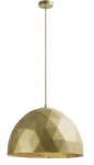 Lampa wisząca Diament D50 w kolorze złotym, o geometrycznym, wielokątnym kształcie. Posiada matową powłokę zewnętrzną i błyszczące wykończenie wewnętrzne. Zawieszona na cienkim kablu, w ujęciu frontalnym.