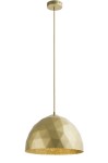 Złota lampa wisząca Diament D35 o geometrycznym kształcie, z matowej powierzchni, z zawieszeniem na długim kablu. Wnętrze klosza ma teksturę, co dodaje elegancji. Produkt zawieszony jest w pozycji pionowej.