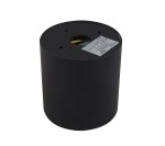 Czarna lampa sufitowa tuba Aqua IP54, o cylindrycznym kształcie, z widoczną górną częścią do montażu. Na górze umieszczona etykieta z instrukcjami. Produkt przeznaczony do łazienek, odporny na wilgoć.
