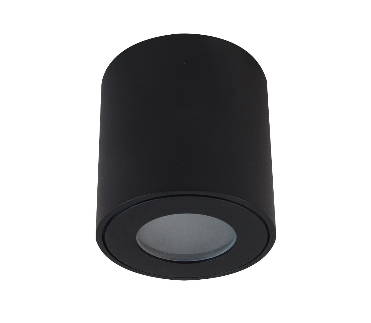 Czarna lampa sufitowa Aqua IP54 w kształcie tuby, z matowym wykończeniem. Ujęcie frontalne, produkt wiszący. Wewnętrzny klosz z przezroczystym szkłem, optymalny do łazienki. Prosty, nowoczesny design, idealny do oświetlenia.
