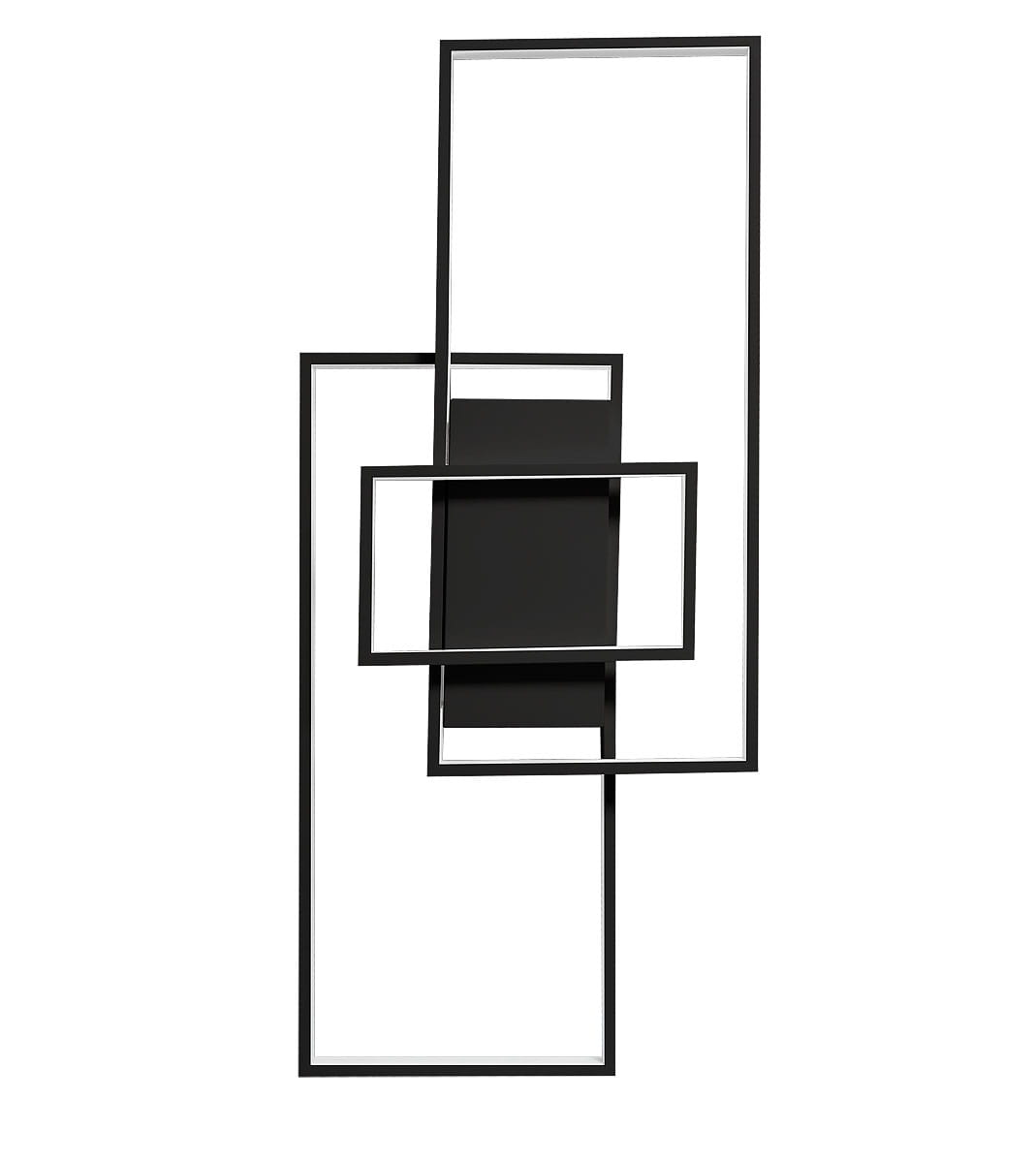 Czarna lampa sufitowa Galaxis Vela LED 90W, 3-punktowa, z pilotem. Posiada nowoczesny design z geometrycznymi ramkami w różnych rozmiarach, montowana na ścianie w pozycji pionowej. Idealna do nowoczesnych wnętrz.