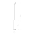 Lampa wisząca Eye M w kolorze mosiężnym, z cylindrycznym kloszem o długości 25 cm i średnicy 5,5 cm. Zawieszona na cienkim przewodzie o długości 120 cm, prezentuje minimalistyczny design, idealna do nowoczesnych wnętrz.