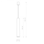 Lampa wisząca Eye L w kolorze mosiężnym, o cylindrycznym kształcie. Wymiary: wysokość 120 cm, średnica 5,5 cm. Zawieszona na cienkim przewodzie, idealna do nowoczesnych wnętrz. Prosty design, bez dodatkowych zdobień.