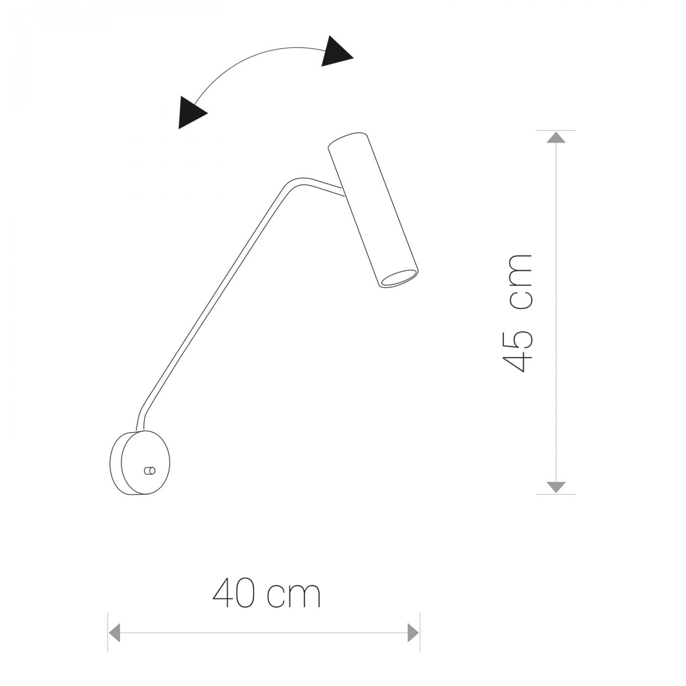 Biały kinkiet Eye Super o wymiarach 40 cm szerokości i 45 cm wysokości, z ruchomą oprawą w kształcie cylindrycznym. Montowany na ścianie, idealny do oświetlenia przestrzeni. Prosty, nowoczesny design, widoczne logo na podstawie.