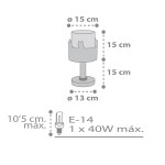 Lampka nocna Loving Deer 1-punktowa, wysokość 15 cm, średnica podstawy 13 cm, klosz o średnicy 15 cm, dekoracja z motywem jeleni. Zastosowanie żarówki E14, maksymalna moc 40W.
