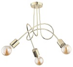 Lampa wisząca Tango 3-punktowa w kolorze złotym. Składa się z trzech żarówek umieszczonych na falistych metalowych ramionach. Kąt ujęcia z góry, prezentujący elegancki design i przezroczyste klosze.