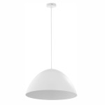 Biała lampa wisząca Faro D50 z jednopunktowym zawieszeniem, o zaokrąglonym, półkulistym kształcie. Produkt zawieszony na cienkim, białym przewodzie, przymocowany do sufitowej podstawy. Idealna do nowoczesnych wnętrz.