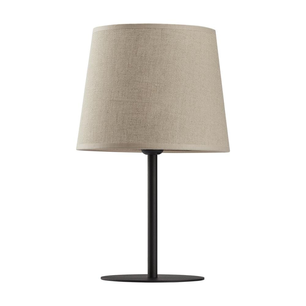 Lampa stołowa Chicago 1-punktowa z czarną metalową podstawą i kloszem z naturalnego lnu w jasnym odcieniu. Ustawiona w pionie, z okrągłą podstawą. Prosty, nowoczesny design, idealna do aranżacji wnętrz.