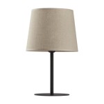 Lampa stołowa Chicago 1-punktowa z czarną metalową podstawą i kloszem z naturalnego lnu w jasnym odcieniu. Ustawiona w pionie, z okrągłą podstawą. Prosty, nowoczesny design, idealna do aranżacji wnętrz.