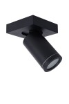 Czarna lampa sufitowa (spot) Taylor IP44, 1-punktowa, z cylindrycznym kloszem i kwadratową podstawą. Ujęcie z boku, pokazujące detal lampy oraz gładką, matową powierzchnię. Idealna do oświetlenia wnętrz.