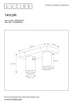 Lampa sufitowa Taylor IP44, dwupunktowa, czarna. Posiada dwa cylindryczne klosze o średnicy 5,7 cm, zamontowane na prostokątnej podstawie o wymiarach 24 x 10 cm. Wysokość kloszy wynosi 9,8 cm, a całkowita wysokość lampy to 12,3 cm.