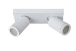 Biała lampa sufitowa Taylor IP44, 2-punktowa, z okrągłymi kloszami. Ujęcie frontalne, produkt montowany na płaskiej podstawie. Klosze skierowane w różne strony, wykonane z metalu. Prosty design, idealna do nowoczesnych wnętrz.