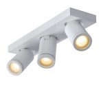 Biała lampa sufitowa 3-punktowa Taylor IP44 z trzema cylindrycznymi źródłami światła. Ułożona na prostokątnej podstawie, idealna do oświetlenia wnętrz. Kąty obrotu reflektorów umożliwiają skierowanie światła w różne miejsca.
