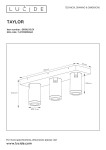 Lampa sufitowa Taylor IP44, 3-punktowa, w kolorze białym. Składa się z prostokątnej podstawy o wymiarach 38 cm x 10 cm oraz trzech cylindrycznych kloszy o średnicy 5,7 cm i wysokości 9,8 cm, zamontowanych na stałe w poziomie.