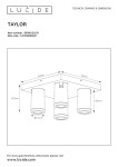 Lampa sufitowa Taylor IP44 w kolorze białym, 4-punktowa, z kwadratową podstawą o wymiarach 24 cm x 24 cm, z trzema cylindrycznymi kloszami o średnicy 5,7 cm i wysokości 9,8 cm, montowana pod sufit.