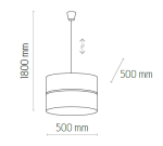 Lampa wisząca Linobianco 3-punktowa w kolorze białym i jutowym, o średnicy 500 mm i wysokości 1800 mm. Prosta, cylindryczna forma z subtelnym połączeniem materiałów, zawieszona na cienkim przewodzie.