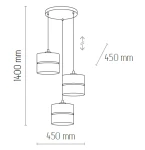 Lampa wisząca Linobianco 3-punktowa w kolorze białym i juta. Składa się z trzech cylindrycznych kloszy zawieszonych na regulowanych linkach. Wysokość całkowita 1400 mm, odległość między kloszami 450 mm. Prosta konstrukcja, idealna do nowoczesnych wnętrz.