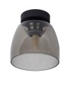Czarna lampa sufitowa Tyler IP44 z przezroczystym kloszem w kształcie stożka. Montowana na suficie, z widoczną żarówką w środku. Klosz ma matowe wykończenie u dołu, dając delikatne światło. Idealna do wnętrz oraz na zewnątrz.
