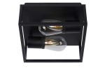 Carlyn IP54 lampa sufitowa 2-punktowa w kolorze czarnym. Produkt ma prostokątną, metalową obudowę z dwoma miejscami na żarówki, widoczny detal to przezroczyste klosze. Ujęcie z góry, zamontowana na suficie.